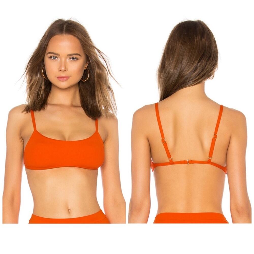 L Space Gemma Ribbed String Bikini Top Orange Medium
